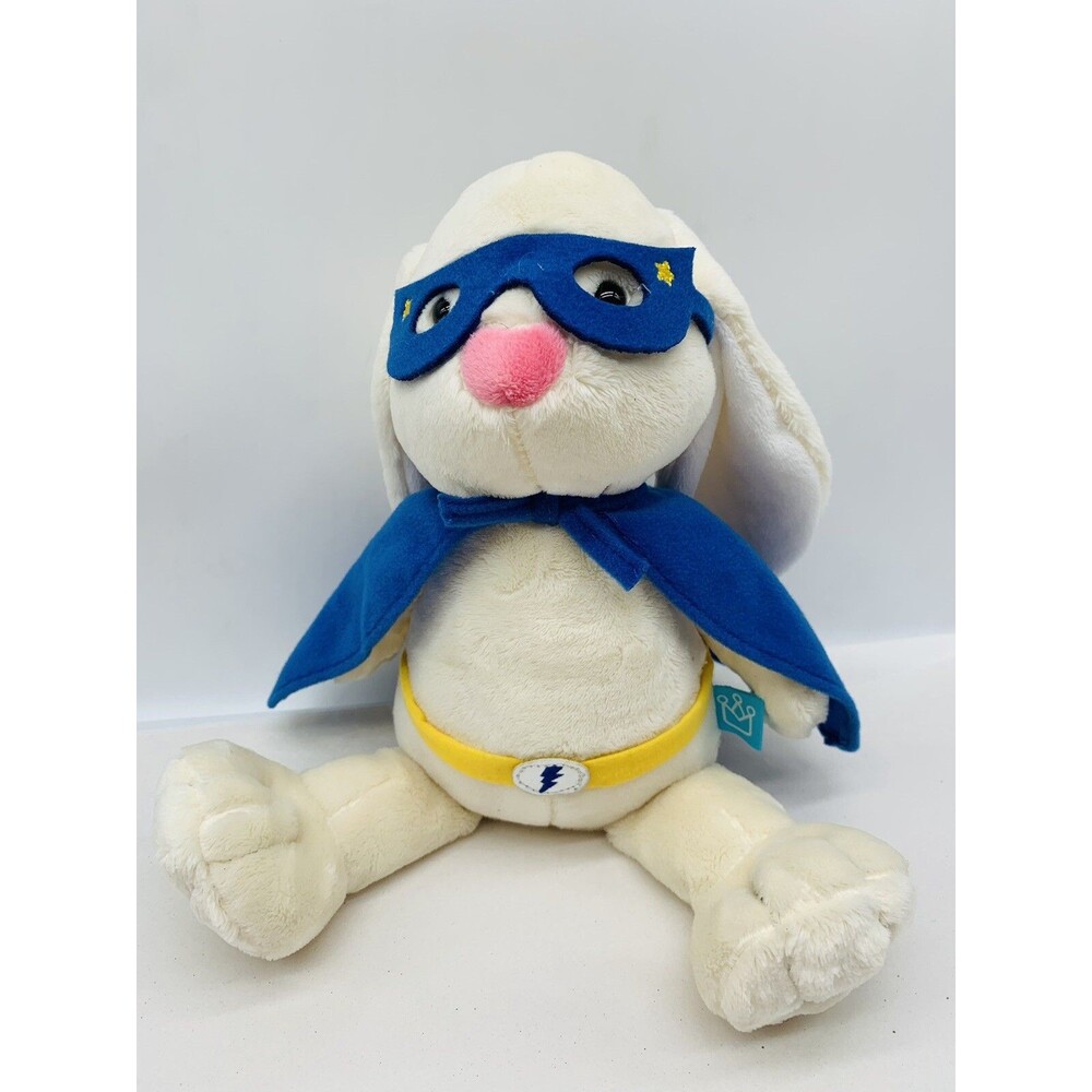 Manhattan Toy Super Hero Bunny Plush Ivory Soft Stuffed Animal Blue Cape Mask - Picture 8 of 15